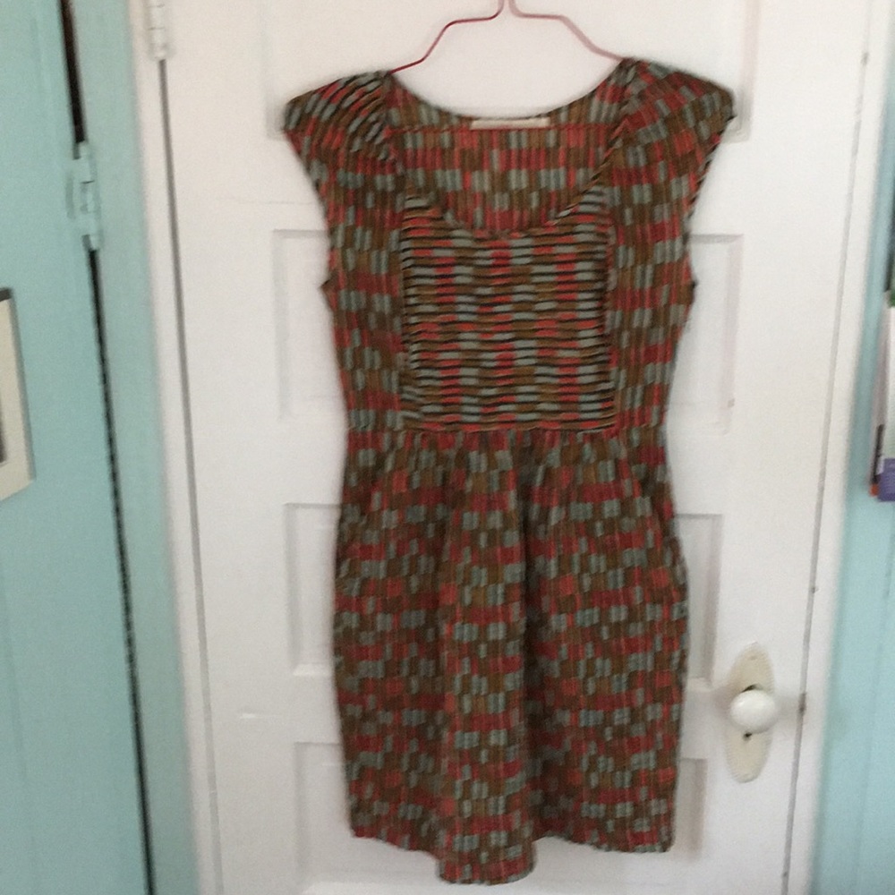 Cap-Sleeve Printed Everyday Dress in Brown and Green